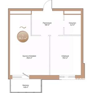 1-к квартира, вторичка, 57м2, 2/24 этаж
