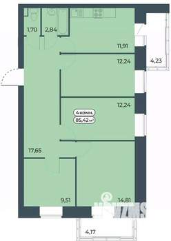 4-к квартира, строящийся дом, 85м2, 1/9 этаж