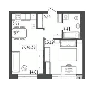2-к квартира, строящийся дом, 41м2, 5/17 этаж