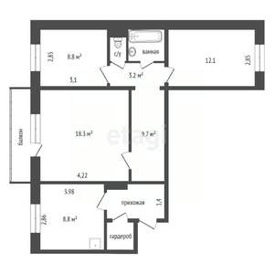 3-к квартира, вторичка, 68м2, 2/10 этаж