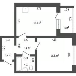 1-к квартира, вторичка, 44м2, 8/10 этаж