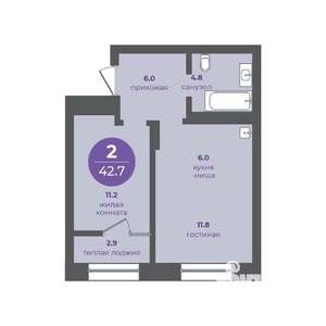 2-к квартира, вторичка, 43м2, 7/24 этаж