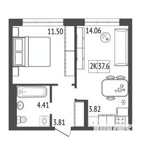 2-к квартира, строящийся дом, 38м2, 12/17 этаж