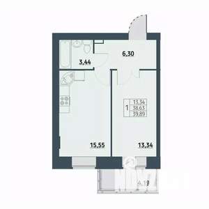1-к квартира, строящийся дом, 40м2, 2/9 этаж