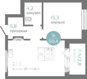 1-к квартира, строящийся дом, 50м2, 3/19 этаж