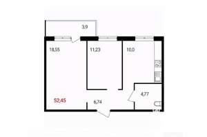 2-к квартира, вторичка, 52м2, 3/18 этаж