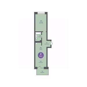 2-к квартира, вторичка, 51м2, 1/13 этаж