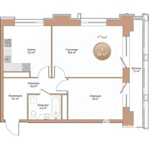 2-к квартира, строящийся дом, 58м2, 2/24 этаж