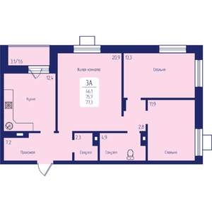 3-к квартира, вторичка, 77м2, 7/12 этаж