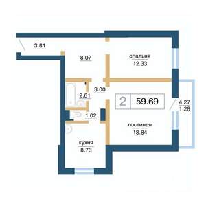2-к квартира, вторичка, 60м2, 16/17 этаж