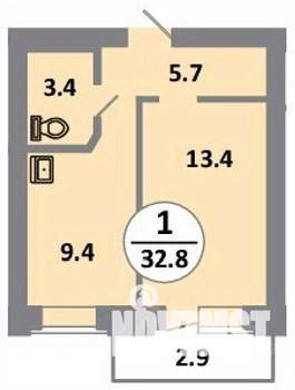 1-к квартира, строящийся дом, 33м2, 14/14 этаж