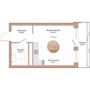 1-к квартира, вторичка, 28м2, 2/24 этаж