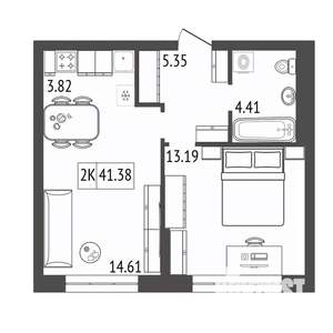 2-к квартира, строящийся дом, 41м2, 4/17 этаж