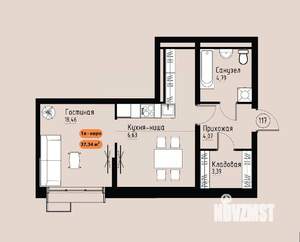 1-к квартира, вторичка, 37м2, 12/17 этаж