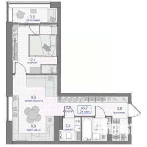 2-к квартира, вторичка, 47м2, 16/24 этаж