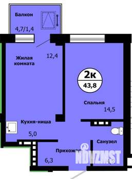 2-к квартира, строящийся дом, 43м2, 2/19 этаж