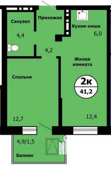 2-к квартира, сданный дом, 40м2, 12/19 этаж