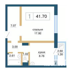 1-к квартира, строящийся дом, 42м2, 10/17 этаж