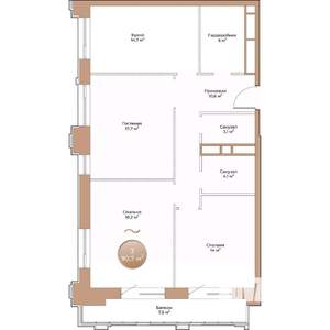 3-к квартира, строящийся дом, 91м2, 13/24 этаж