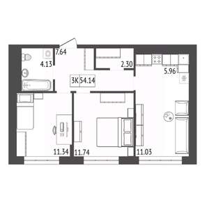 3-к квартира, строящийся дом, 54м2, 5/17 этаж