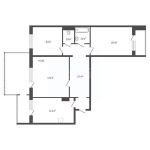 3-к квартира, вторичка, 74м2, 8/10 этаж