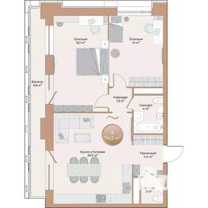 2-к квартира, строящийся дом, 75м2, 2/24 этаж