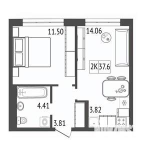 2-к квартира, строящийся дом, 38м2, 6/17 этаж