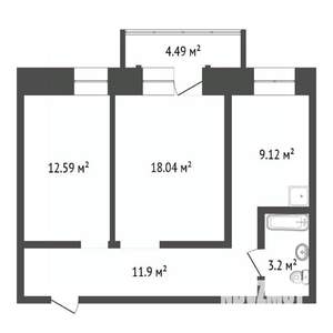 2-к квартира, вторичка, 54м2, 4/13 этаж