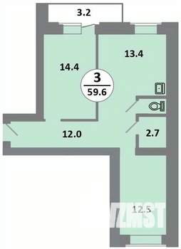 3-к квартира, строящийся дом, 60м2, 10/14 этаж