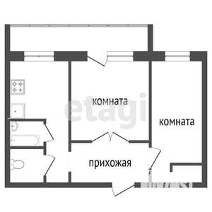 2-к квартира, вторичка, 51м2, 1/9 этаж