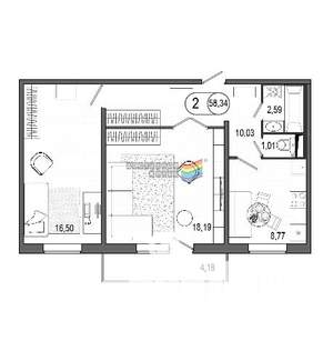 2-к квартира, сданный дом, 57м2, 8/14 этаж
