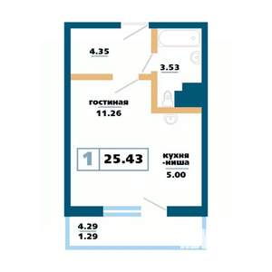 1-к квартира, строящийся дом, 25м2, 14/17 этаж