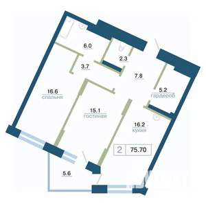 2-к квартира, вторичка, 76м2, 12/24 этаж