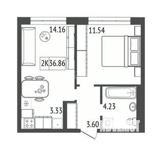 2-к квартира, вторичка, 37м2, 5/17 этаж