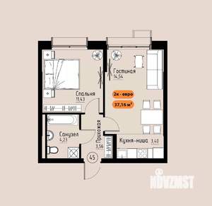 2-к квартира, вторичка, 37м2, 4/17 этаж