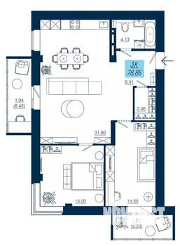 3-к квартира, вторичка, 79м2, 4/19 этаж