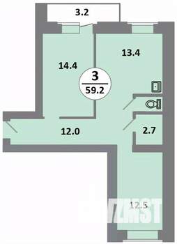 3-к квартира, строящийся дом, 59м2, 13/14 этаж