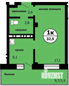 1-к квартира, вторичка, 32м2, 6/9 этаж