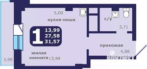 1-к квартира, строящийся дом, 32м2, 12/25 этаж