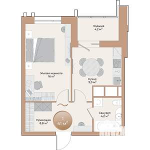 1-к квартира, строящийся дом, 41м2, 2/24 этаж