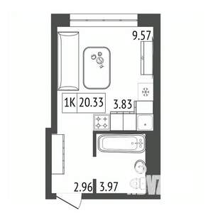 1-к квартира, строящийся дом, 20м2, 16/17 этаж