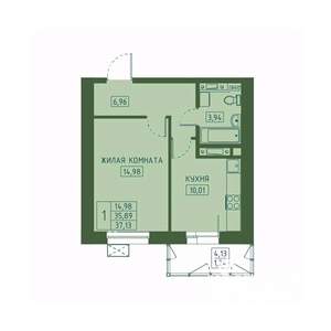 1-к квартира, вторичка, 37м2, 7/23 этаж