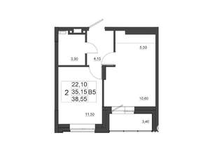 2-к квартира, строящийся дом, 39м2, 8/17 этаж