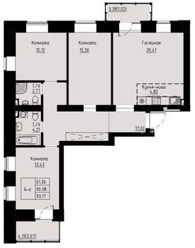 4-к квартира, строящийся дом, 93м2, 4/8 этаж
