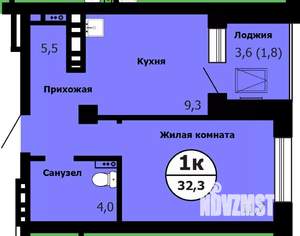 1-к квартира, строящийся дом, 33м2, 24/26 этаж