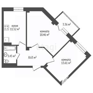 2-к квартира, вторичка, 68м2, 9/9 этаж