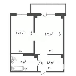 1-к квартира, вторичка, 42м2, 4/14 этаж