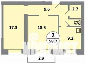 2-к квартира, строящийся дом, 60м2, 10/14 этаж