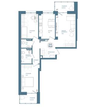 3-к квартира, строящийся дом, 76м2, 1/19 этаж
