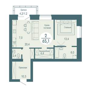 2-к квартира, строящийся дом, 65м2, 15/17 этаж